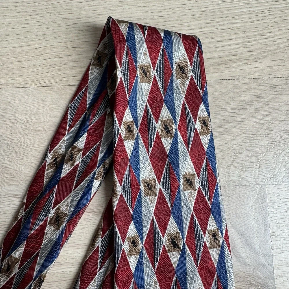 Robert Talbots Studio Nordstrom Men's Silk Tie Geo Print Red Blue Made in USA